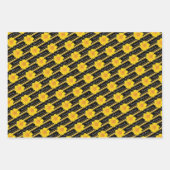 イエローコレオプシス花ブラックストライプ誕生日 ラッピングペーパーシート (正面)