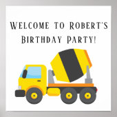 イエローコンクリートミキサー誕生日パーティースクエアポスター ポスター (正面)