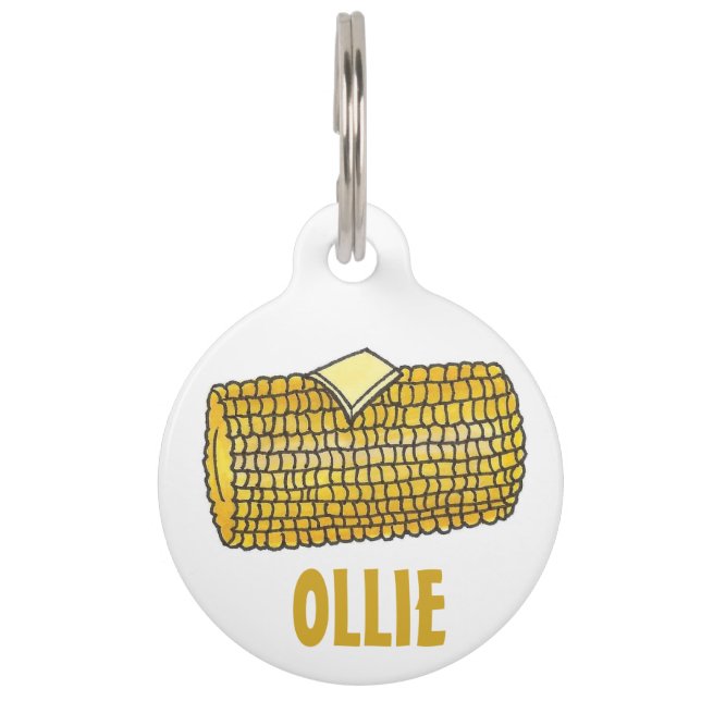 イエローコーンオンザコブバターフードペットドッグラベル ペット　ネームタグ (正面)