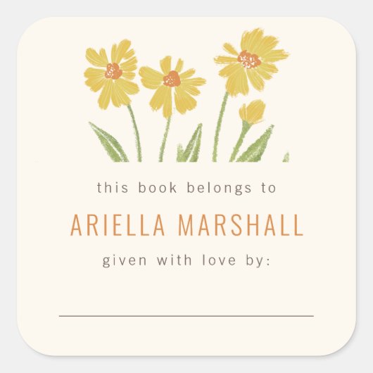 イエローコーンフラワーカスタムプレート スクエアシール (正面)