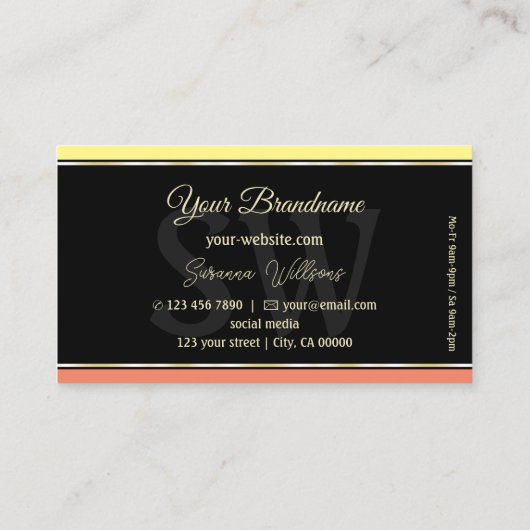 イエローコー縁どラルオンブラックモノグラムモダン 名刺 (裏面)