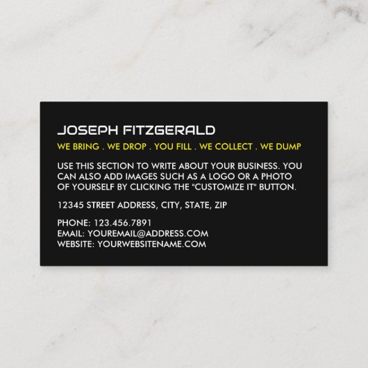 イエローゴミSkip、Skip/Dumpster会社 名刺 (裏面)