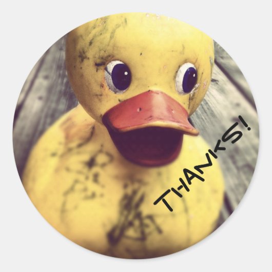 イエローゴムダッキー(アヒルちゃん)感謝してい! ラウンドシール (正面)