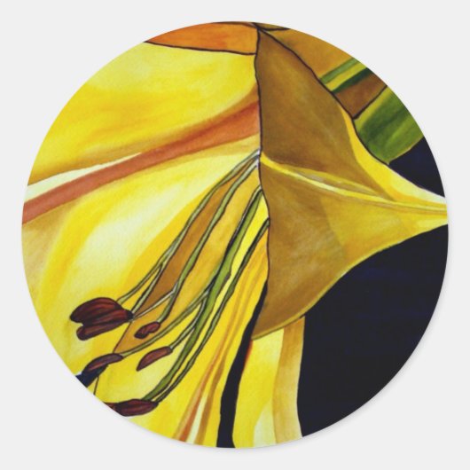 イエローゴールデンスプレンダーリリーオリジナルアート ラウンドシール (正面)
