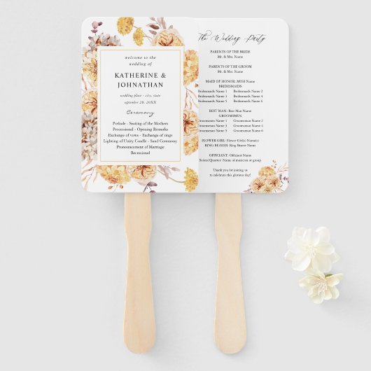 イエローゴールデンフローラ結婚式 プログラムハンドファン ハンドファン (正面&裏面)