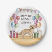 イエローゴールデンレトリエカラフルーバーパステル誕生日 ペーパープレート (正面)