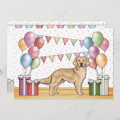 イエローゴールデンレトリエカラフルーバーパステル誕生日 招待状 (正面/裏面)