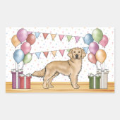 イエローゴールデンレトリエカラフルーバーパステル誕生日 長方形シール (正面)