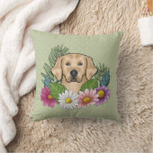 イエローゴールデンレトリエカラフルーバーフラワーグリーン クッション (ブランケット)