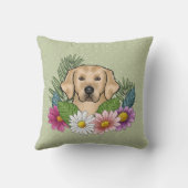 イエローゴールデンレトリエカラフルーバーフラワーグリーン クッション (裏面)