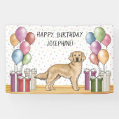 イエローゴールデンレトリエバードッグカラフル誕生日 横断幕 (横)