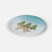 イエローゴールデンレトリエバードッグブルーウィンタークリスマス ペーパープレート (アングル)