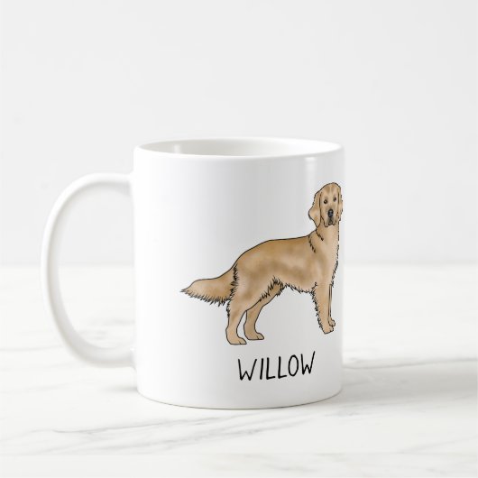 イエローゴールデンレトリエバーマンガードッグ名前をカスタムする コーヒーマグカップ (左)