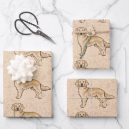 イエローゴールデンレトリバーかわいい漫画の犬のパターン ラッピングペーパーシート