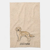 イエローゴールデンレトリバーかわいい犬と名前をカスタムする キッチンタオル (縦)