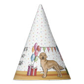 イエローゴールデンレトリバーカラフルハッピーバースデー パーティーハット (右)