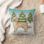 イエローゴールデンレトリバーブルーウィンタークリスマス クッション (ブランケット)
