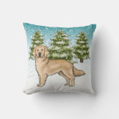 イエローゴールデンレトリバーブルーウィンタークリスマス クッション (正面)
