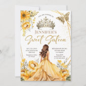 イエローゴールドのプリンセス ティアラ 花柄 スイート16 招待状 (正面)