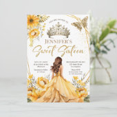 イエローゴールドのプリンセス ティアラ 花柄 スイート16 招待状 (スタンド正面)