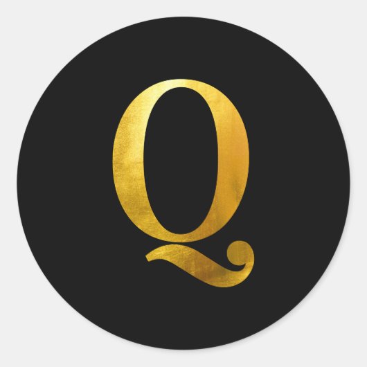 イエローゴールドフォイルモノグラムQオンブラック ラウンドシール (正面)