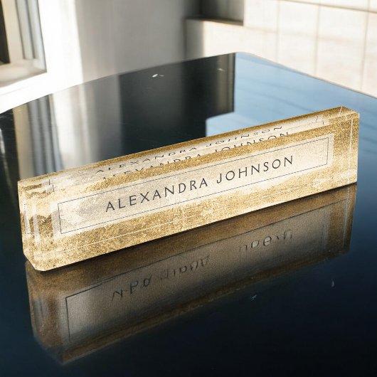 イエローゴールドフォイルラグジュアリーブラシストローク デスクネームプレート