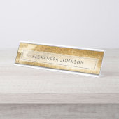 イエローゴールドフォイルラグジュアリーブラシストローク デスクネームプレート (正面)
