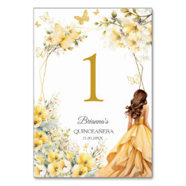 イエローゴールドフラワーバタフライQuinceañera テーブルナンバー