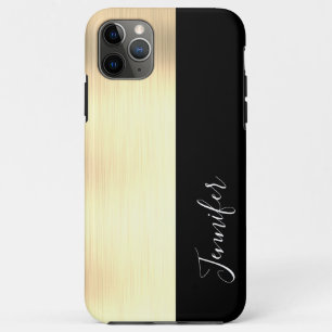 イエローゴールド、ブラックストライプDIYネーム、ホワイトスクリプト iPhone 11 PRO MAXケース