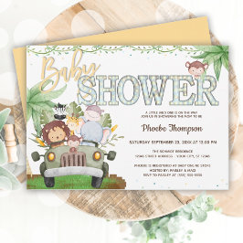 イエローサファリ動物のベビーシャワー 招待状