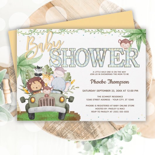 イエローサファリ動物のベビーシャワー 招待状