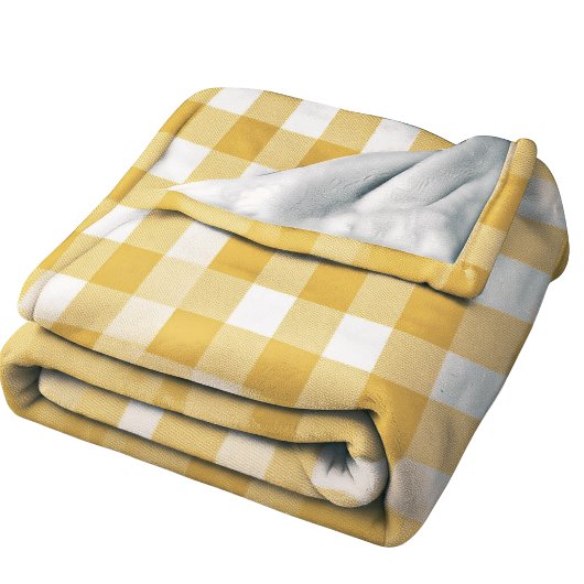 イエローサフロンマスタードギンガムコテージコアスタイル フリースブランケット