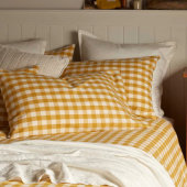 イエローサフロンマスタードギンガムコテージコアスタイル 枕カバー