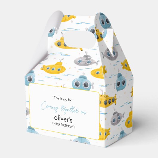 イエローサブマリンパターン子供の誕生日パーティー フェイバーボックス (正面サイド)