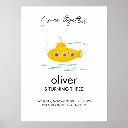 イエローサブマリン子供の誕生日ウェルカムポスター ポスター (正面)