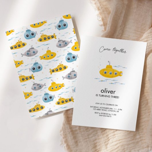 イエローサブマリン子供の誕生日招待状 招待状