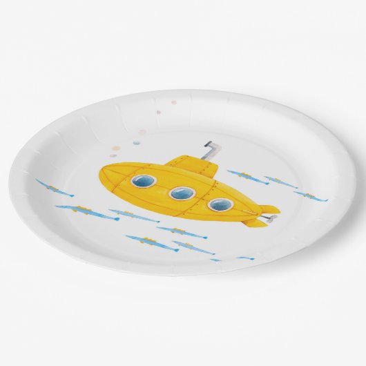 イエローサブマリン子供の誕生日 ペーパープレート (アングル)