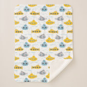 イエローサブマリン模様キッズブランケット シェルパブランケット (正面)