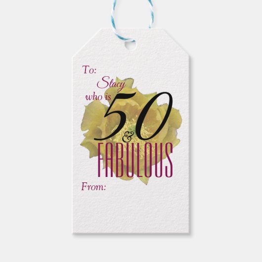 イエローサボスフラワー50と素晴らしい誕生日 ギフトタグ (正面)