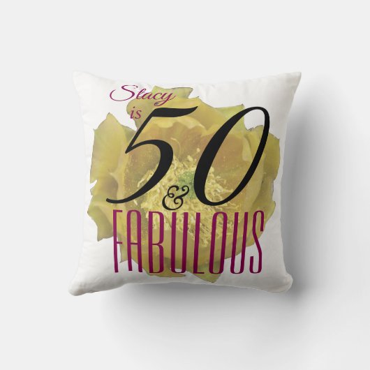 イエローサボスフラワー50と素晴らしい誕生日 クッション (裏面)