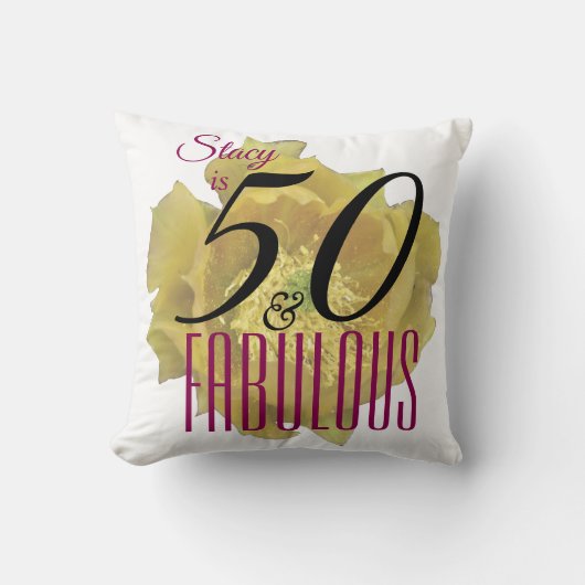 イエローサボスフラワー50と素晴らしい誕生日 クッション (正面)