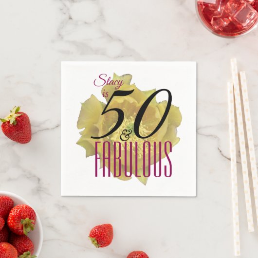 イエローサボスフラワー50と素晴らしい誕生日 スタンダードカクテルナプキン (インサイチュ)
