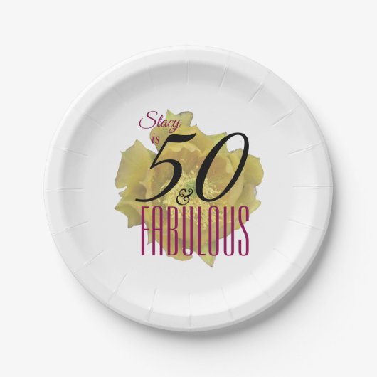 イエローサボスフラワー50と素晴らしい誕生日 ペーパープレート (正面)