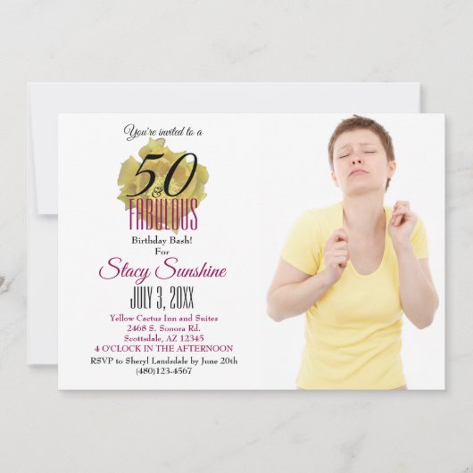 イエローサボスフラワー50と素晴らしい誕生日 招待状 (正面)