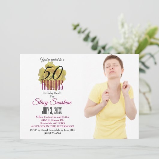イエローサボスフラワー50と素晴らしい誕生日 招待状 (スタンド正面)