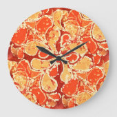イエローサマーオレンジバリろうけつ染めアートスタイルペイズリー ラージ壁時計 (正面)