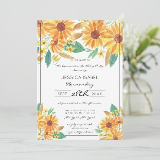 イエローサマースマーフラワーウォーターカラーキンセアニラ 招待状 (スタンド正面)