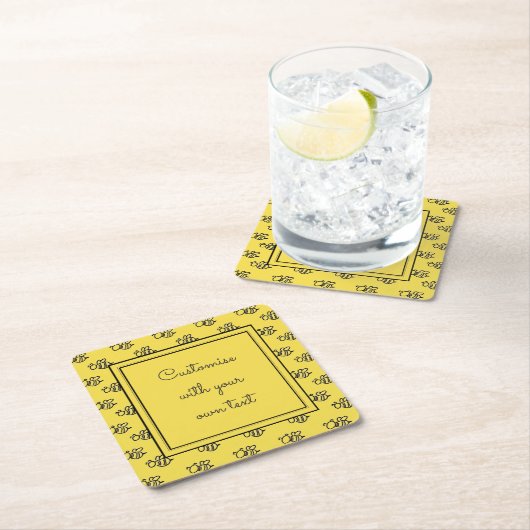 イエローサマービーズパターンカスタム文字 スクエアペーパーコースター (インサイチュ)