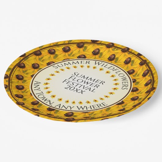 イエローサマーブラックアイドスーザン花の写真 ペーパープレート (アングル)
