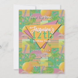 イエローサマーベイパウェーブサンセット誕生日 招待状